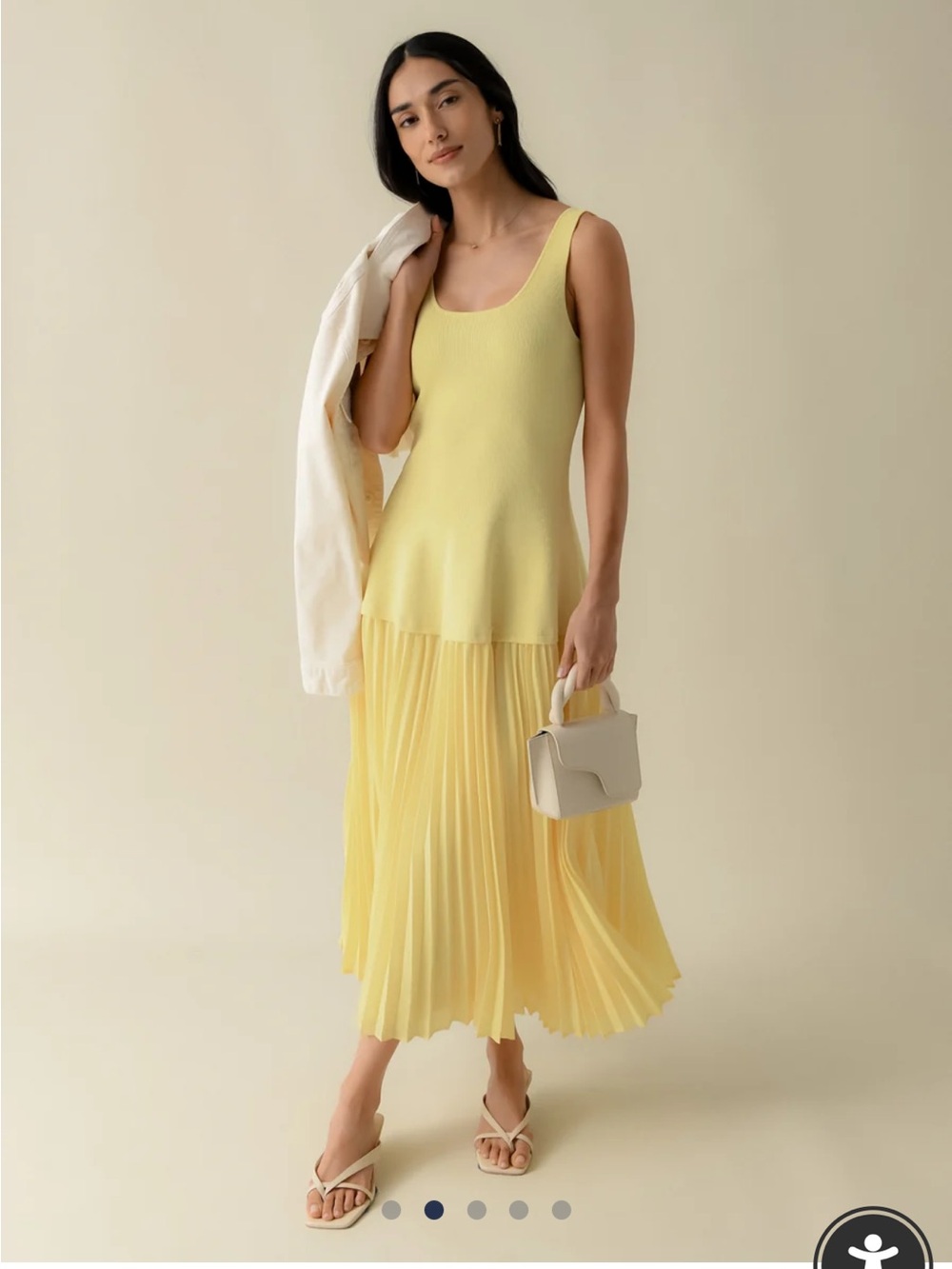 Sleeveless Yellow Pleated Midi Dress